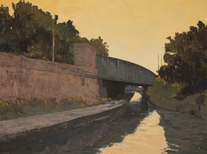 Towpath & Bridge, oil on canvas 90 x 122 cm POA